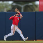 Dylan Crews fields a ball.