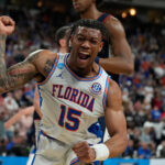 Florida's Alijah Martin is shown celebrating during an NCAA Tournament game.
