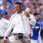 Urban Meyer coaches Florida against Arkansas.